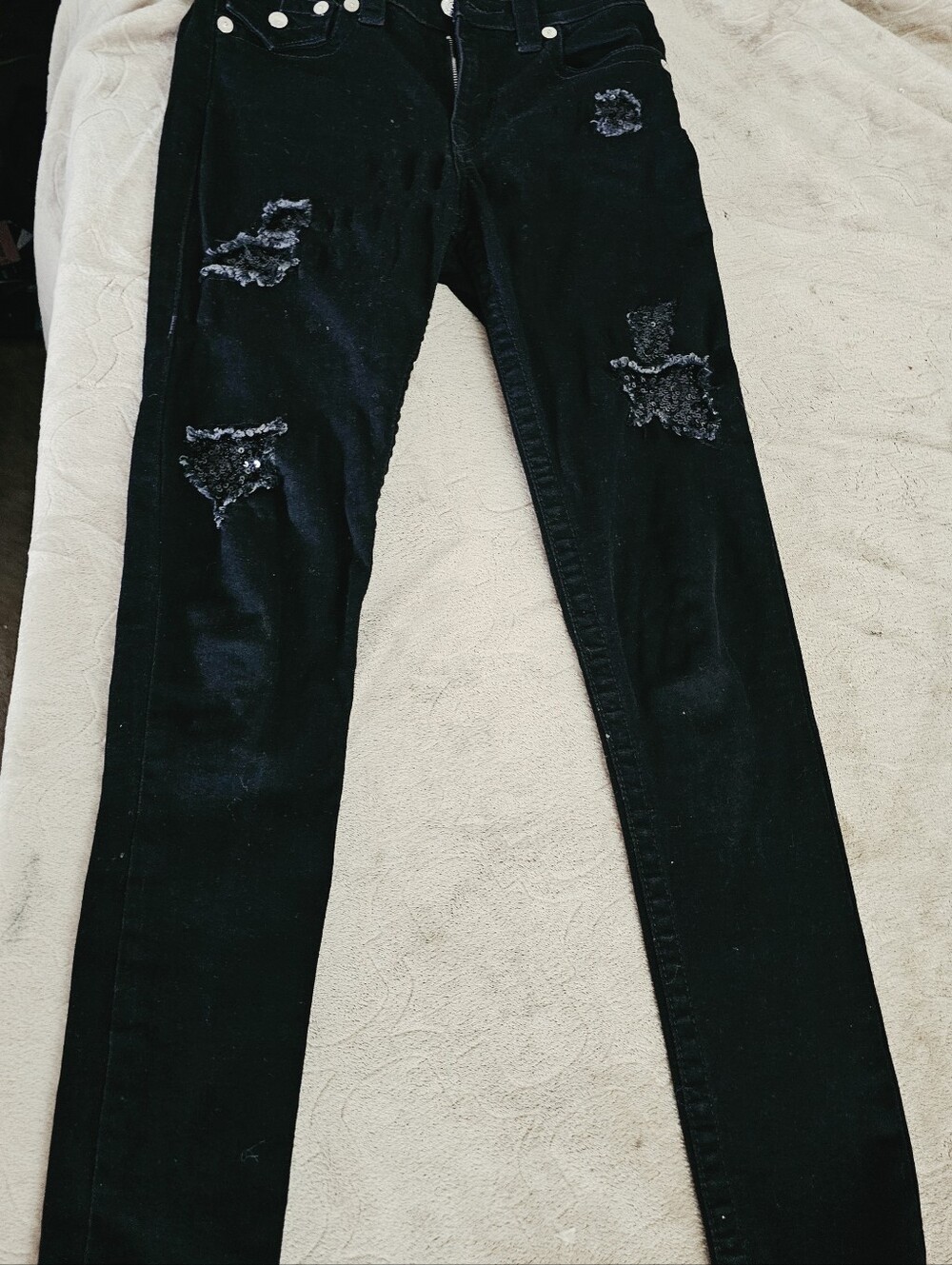 True Religion Women's Black Distressed Skinny Jeans